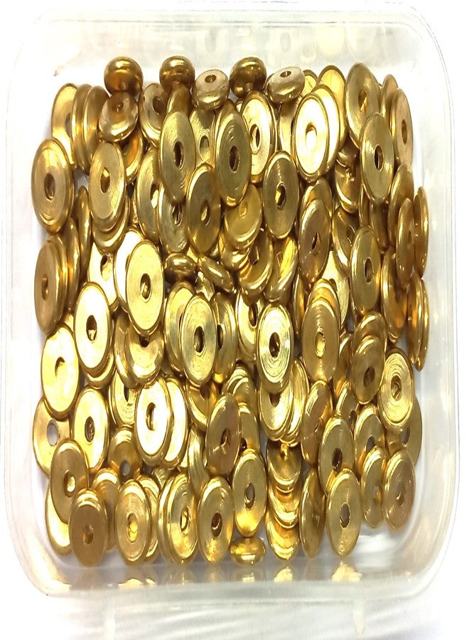 OMX, 8 MM Round, 1.5 mm Thick, Metal Brass Heishi Bead Spacer Beads Bulk for Hawaiian Earring Choker Jewelry Making, 100 Gram (Approx 175 Beads) Golden Brass - Image 1